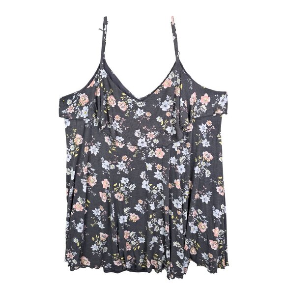 Womens TORRID Gray Floral Cami Tank Top Spaghetti Straps Rayon Plus Size 6 - Picture 1 of 9
